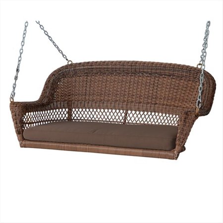 JECO Honey Wicker Porch Swing With Brown Cushion W00205S-C-FS007